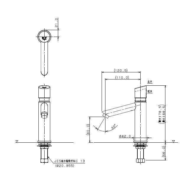 手洗用単水栓（自動止水機能付　）　トール自閉立水栓　（ブロンズ）　節水蛇口　沃　よく