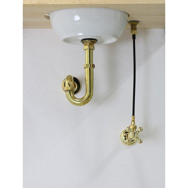 壁給水 壁排水 給排水部材 3点セット 丸鉢付きPトラップ25 アングル止水栓 給水ホース 水道 配管 部品 手洗器 蛇口 25ミリ 単水栓用 Aセット ブラス_1