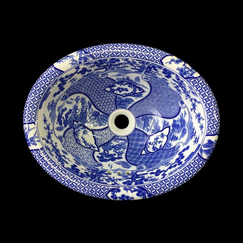 洗面ボウル 有田焼 染付祥瑞 楕円 W415×D178 : パパサラダ 蛇口と洗面