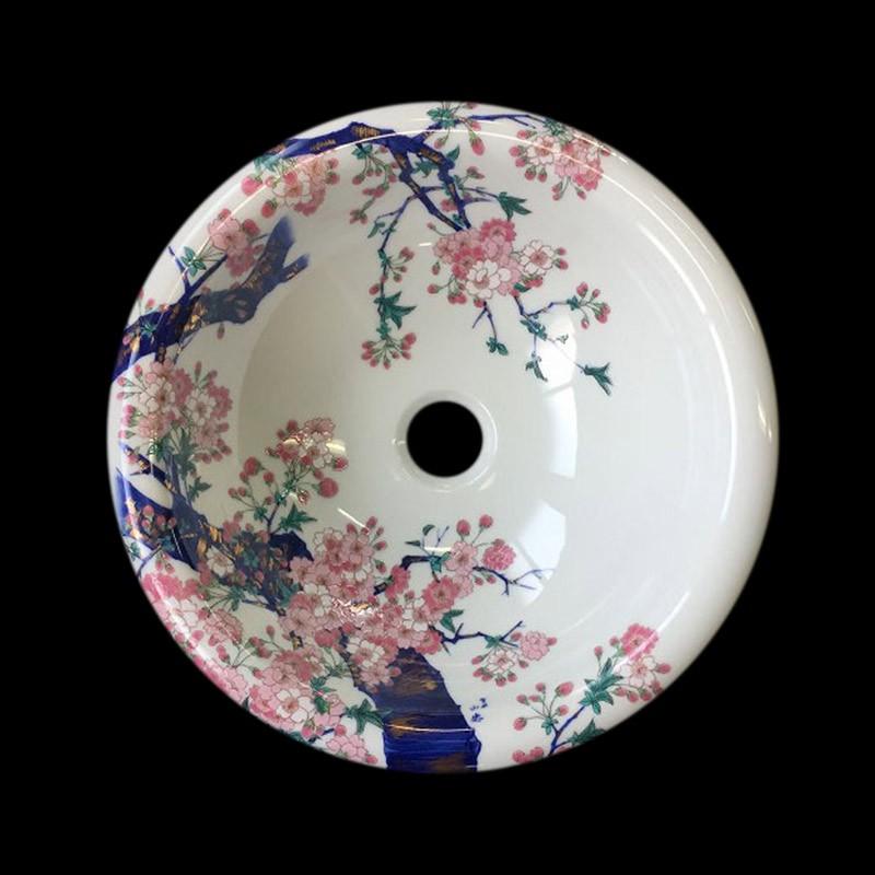 手洗器 おしゃれ 有田焼 染錦金彩桜絵 丸型 φ360 : パパサラダ 蛇口と