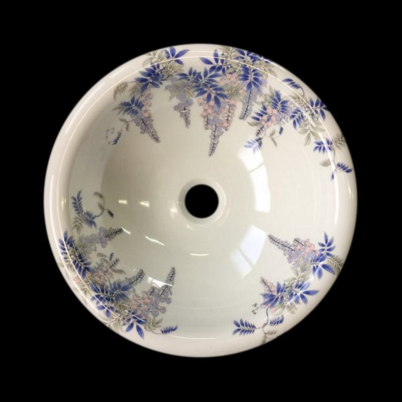 手洗器 おしゃれ 有田焼 染付藤絵 丸型 φ360 : パパサラダ 蛇口