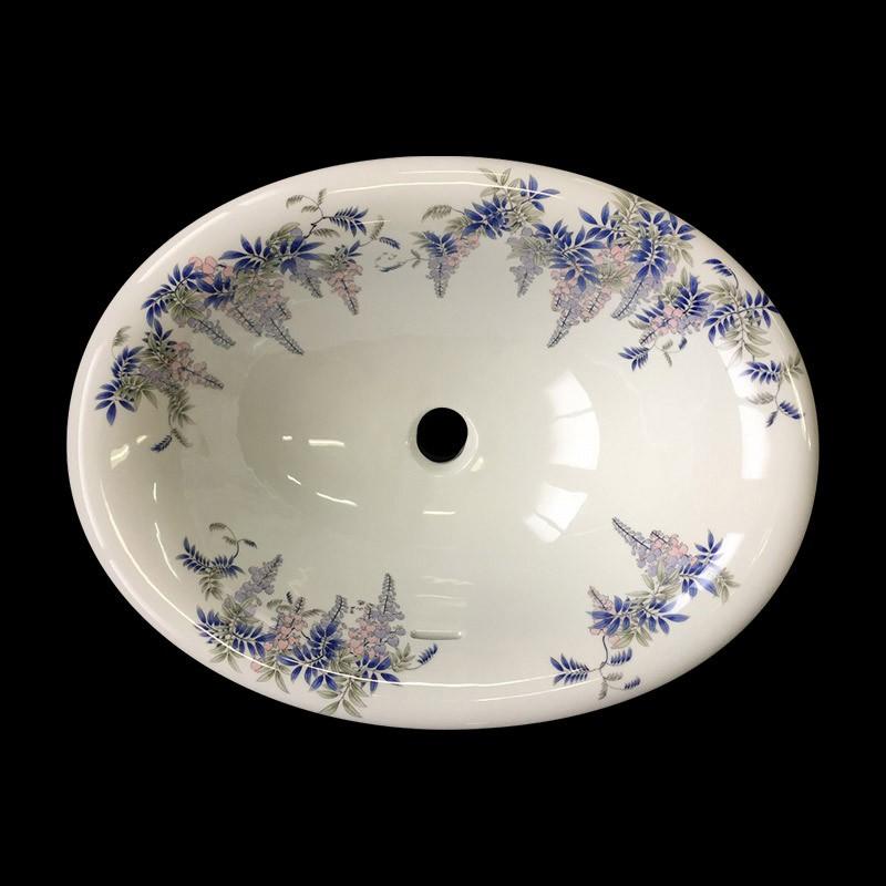 洗面ボウル おしゃれ 有田焼 染付藤絵 楕円 W550 : パパサラダ 蛇口と