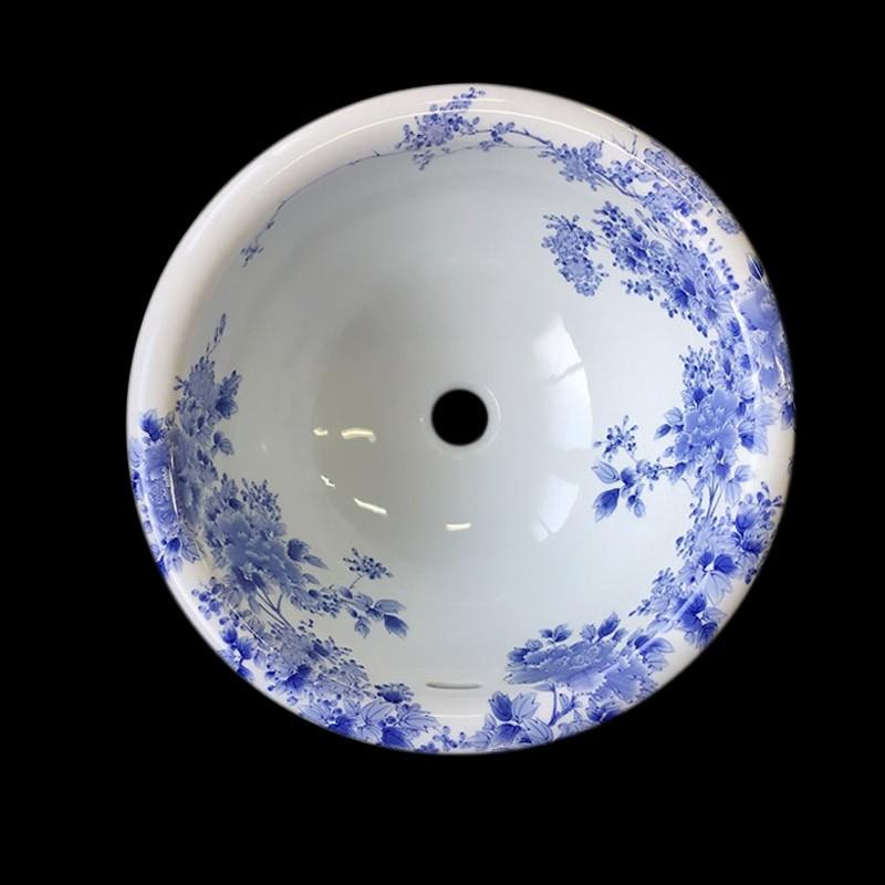 洗面ボウル 洗面ボール 有田焼 染付薔薇絵 丸型 φ410 : パパサラダ