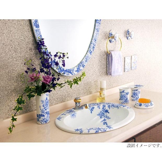 洗面ボウル 有田焼 染付薔薇絵 楕円 W550 陶磁器 : パパサラダ 蛇口と