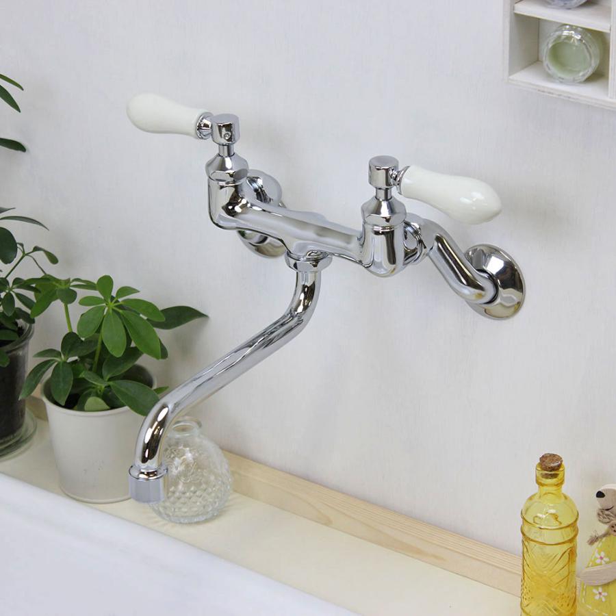 蛇口 レバー アイボリー ハンドル おしゃれ キッチン 台所 洗面所 壁付混合水栓 選べるスパウト5種 Ek11 50 個性派水回りショップ パパサラダ 通販 Yahoo ショッピング