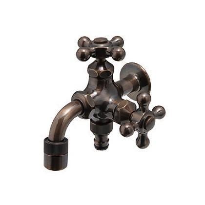 ガーデン水栓 二口万能胴長水栓 仙徳メッキ 庭水栓 2口 ホース栓 散水