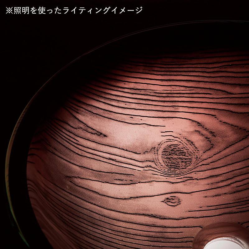洗面ボウル おしゃれ ガラス ウッド 木目調 ガラスボウル 置き型 埋め込み Mサイズ 手洗い器 φ355×125mmの画像