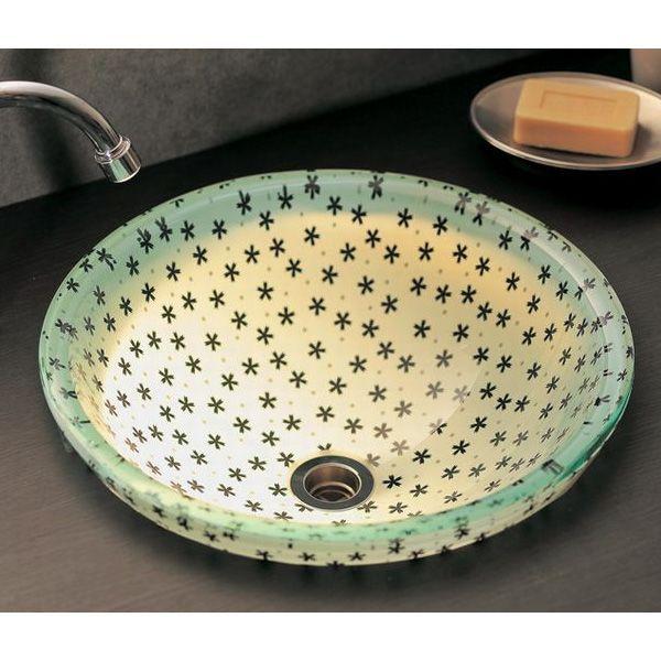 洗面ボウル おしゃれ ガラス 小花ちらし 花 ガラスボウル 置き型 埋め込み 小型 手洗い器 Sサイズ φ310×110mmの画像