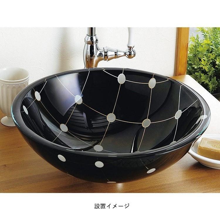 洗面ボウル おしゃれ ガラス ドット 水玉 黒 白 ガラスボウル 置き型 埋め込み Sサイズ 手洗い器 φ310×110mmの画像