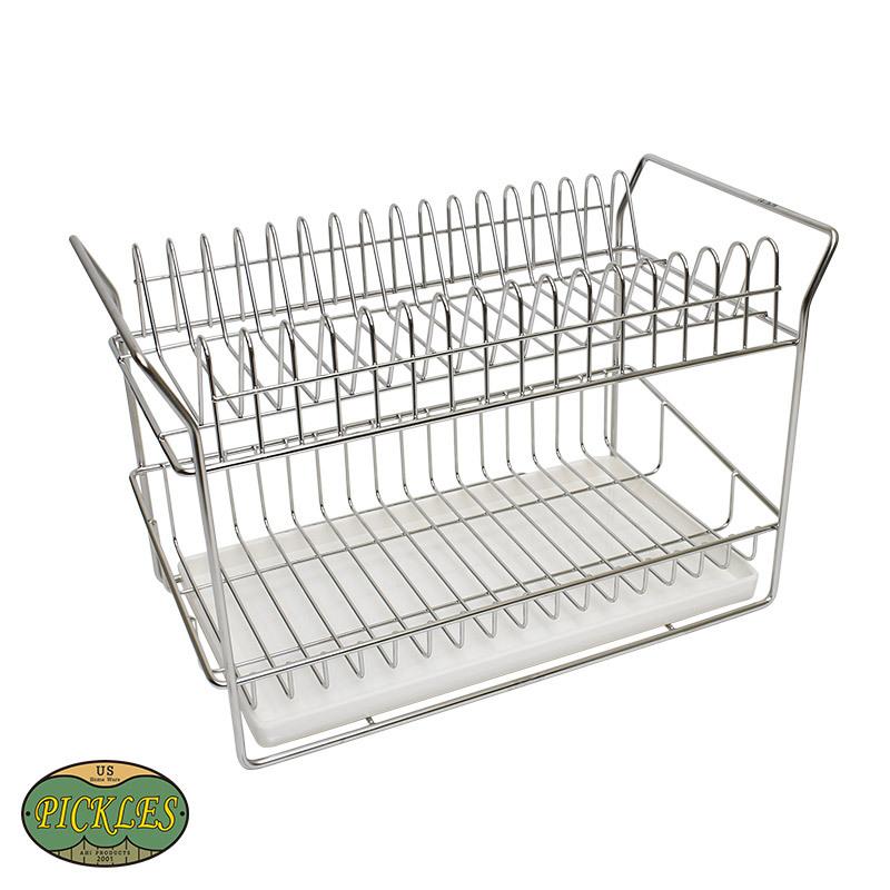 ステンレス 頑丈 2段 水切り ラック 水切りかご 大容量 トレー 付き