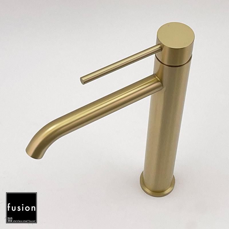 ステンレス水栓 fusion 蛇口 洗面台 ベッセル混合栓 マットゴールド