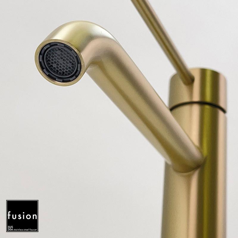 ステンレス水栓 fusion 蛇口 洗面台 ベッセル混合栓 マットゴールド