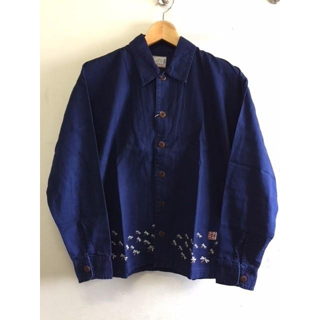 サムライジーンズ（40％引き）藍染めロングスリーブオープンカラーワークシャツ　１１８４C−AI[1184C-AI]