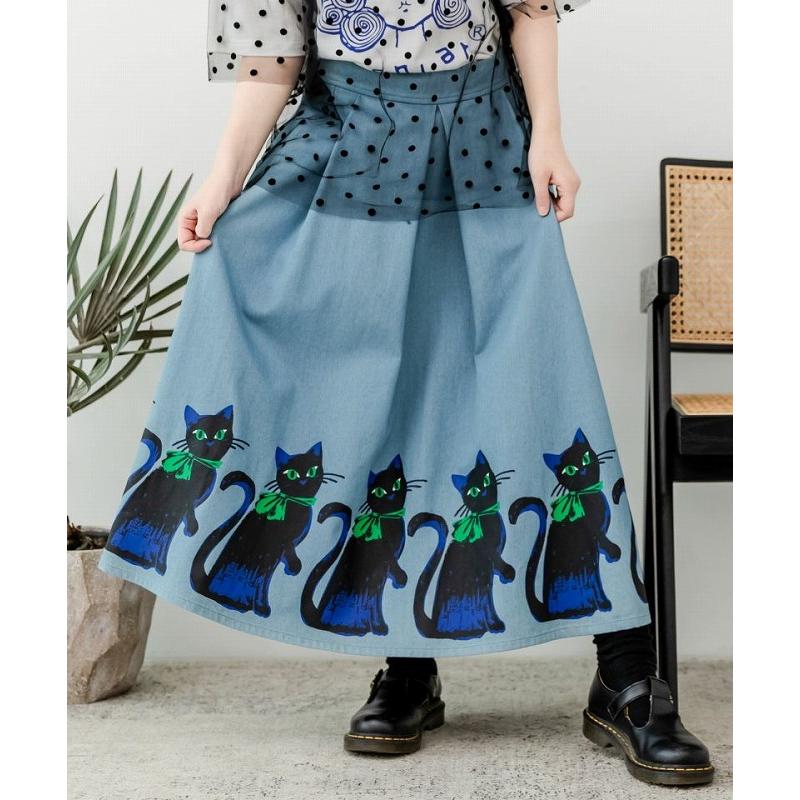 ☆SALE☆【ScoLar スカラー】裾ネコ柄デニムスカート ボトムス