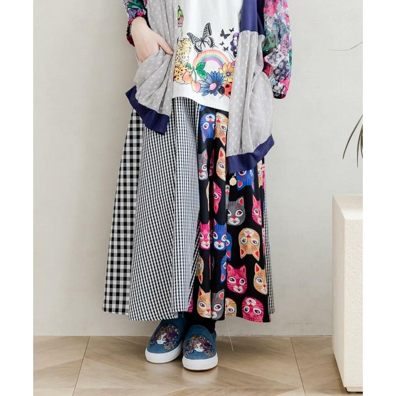 スカート SALE ScoLar スカラー 132659 ネコ柄 ギンガムチェック 切替