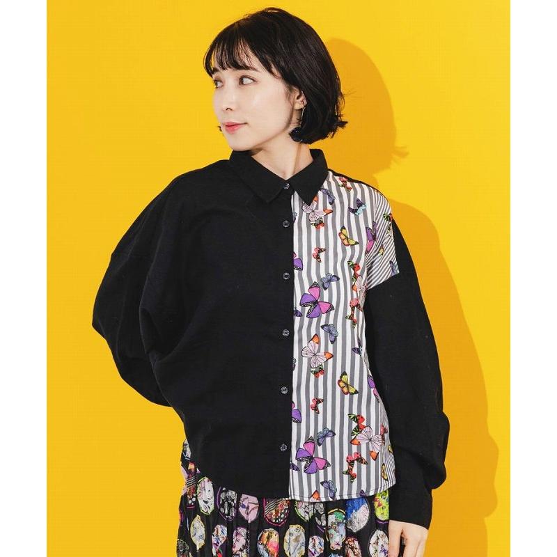 ScoLar シャツ SALE スカラー 133604 蝶柄ストライプ プリント