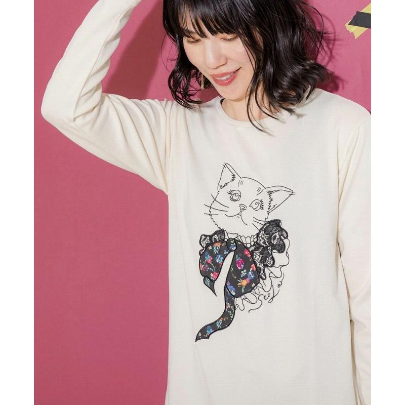 チュニック SALE ScoLar スカラー 133676 ネコ刺しゅう 花柄レース 