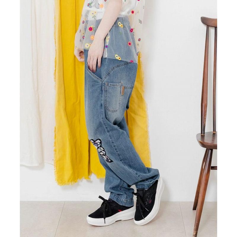 ScoLar パンツ スカラー 141657 蝶刺繍アップリケデニムパンツ  