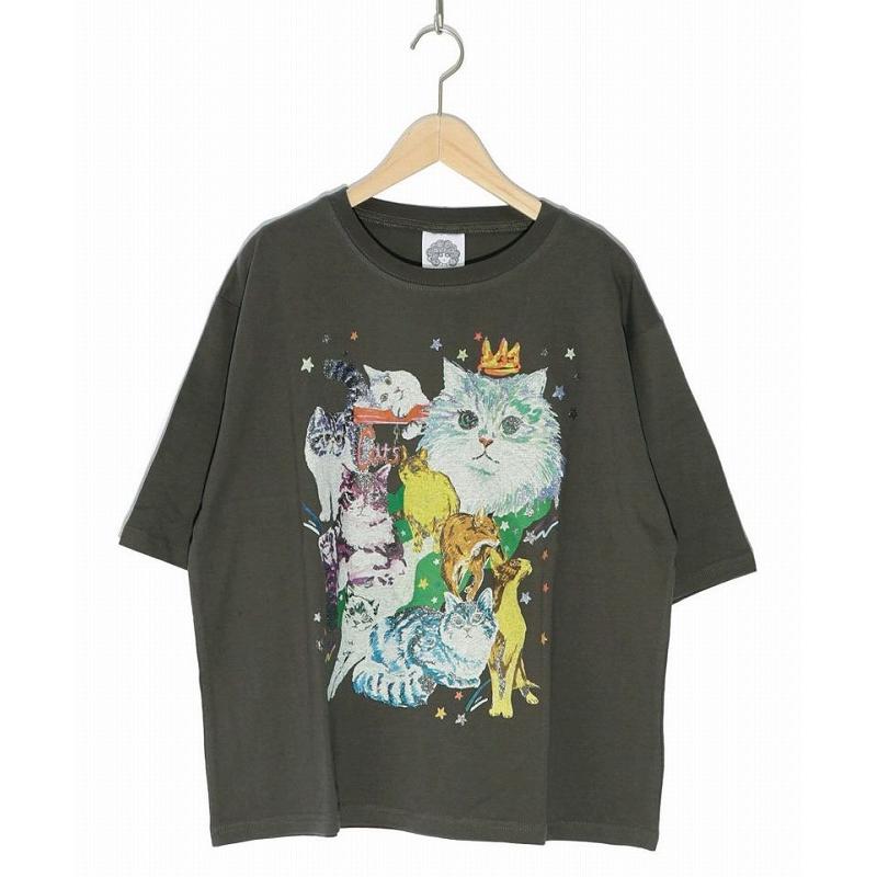 ScoLar Tシャツ スカラー 142615 いろんなネコたち柄 ラメラバー ScoLar Tシャツ スカラー 142615 いろんなネコたち柄 ラメラバー