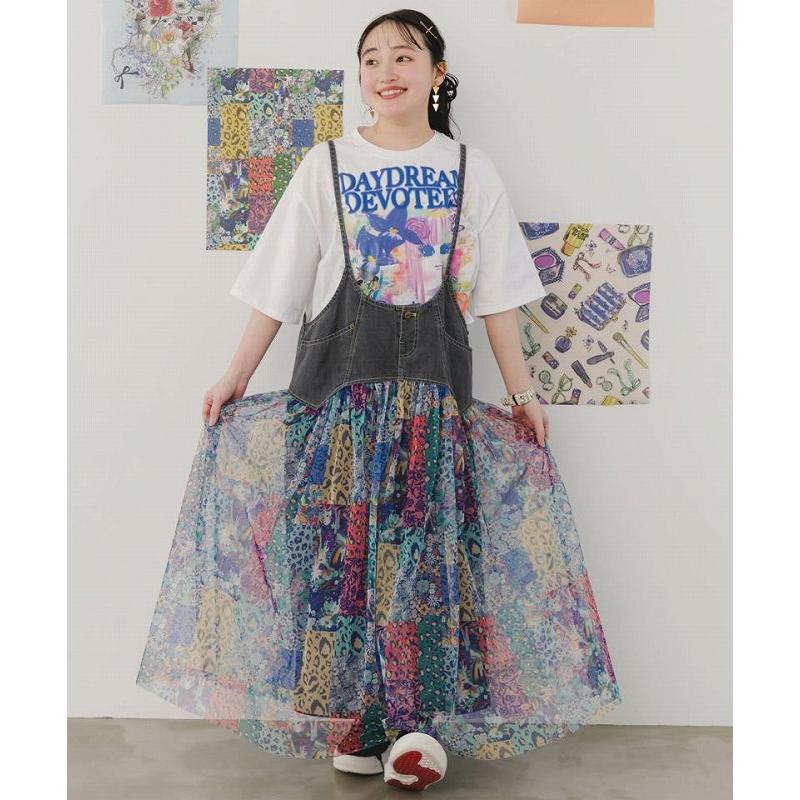 ScoLar ワンピース スカラー 151655 花×ヒョウパッチワーク柄 ScoLar ワンピース スカラー 151655 花×ヒョウパッチワーク柄