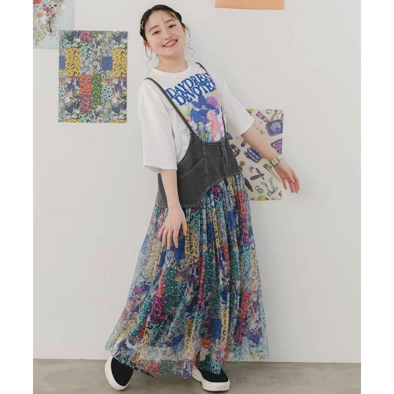 ScoLar ワンピース スカラー 151655 花×ヒョウパッチワーク柄 ScoLar ワンピース スカラー 151655 花×ヒョウパッチワーク柄