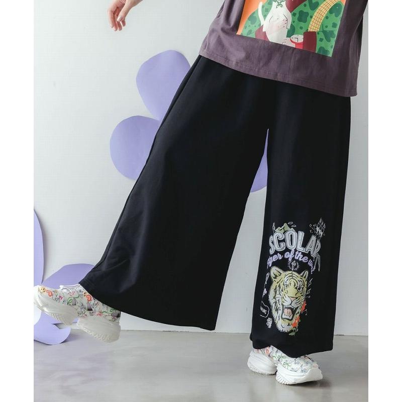 ScoLar（スカラー） パンツ 152747 タイガーロゴ柄裏毛ワイドパンツ