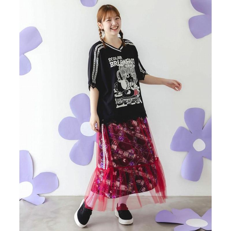 【ScoLar】チュール重ねプルオーバー・POP柄 ティアード チュールスカート ScoLar】チュール重ねプルオーバー・POP柄 ティアード チュール