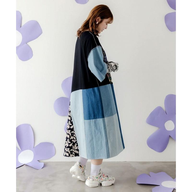 ワンピース SALE ScoLar スカラー 152757 リメイク風デニム切替 花柄