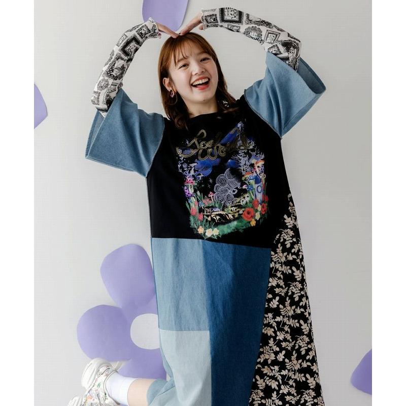 ワンピース SALE ScoLar スカラー 152757 リメイク風デニム切替 花柄