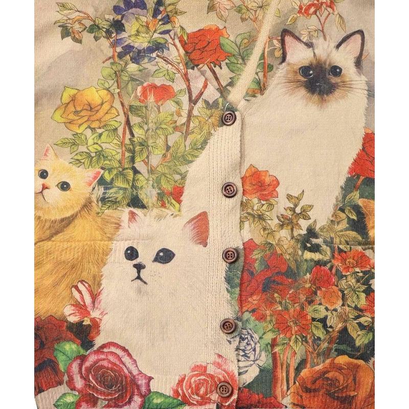 ScoLar カーディガン スカラー 153669 アンティーク風秋色ネコ