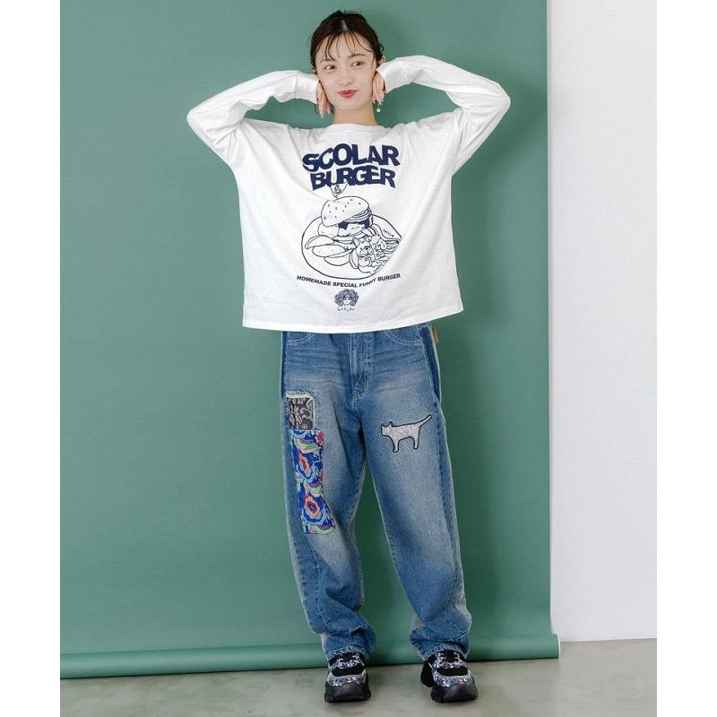 スカラー　scolar 153672：綿×レース異素材アップリケデニムパンツ ScoLar（スカラー） パンツ SALE ScoLar 153672 綿×レース異素材