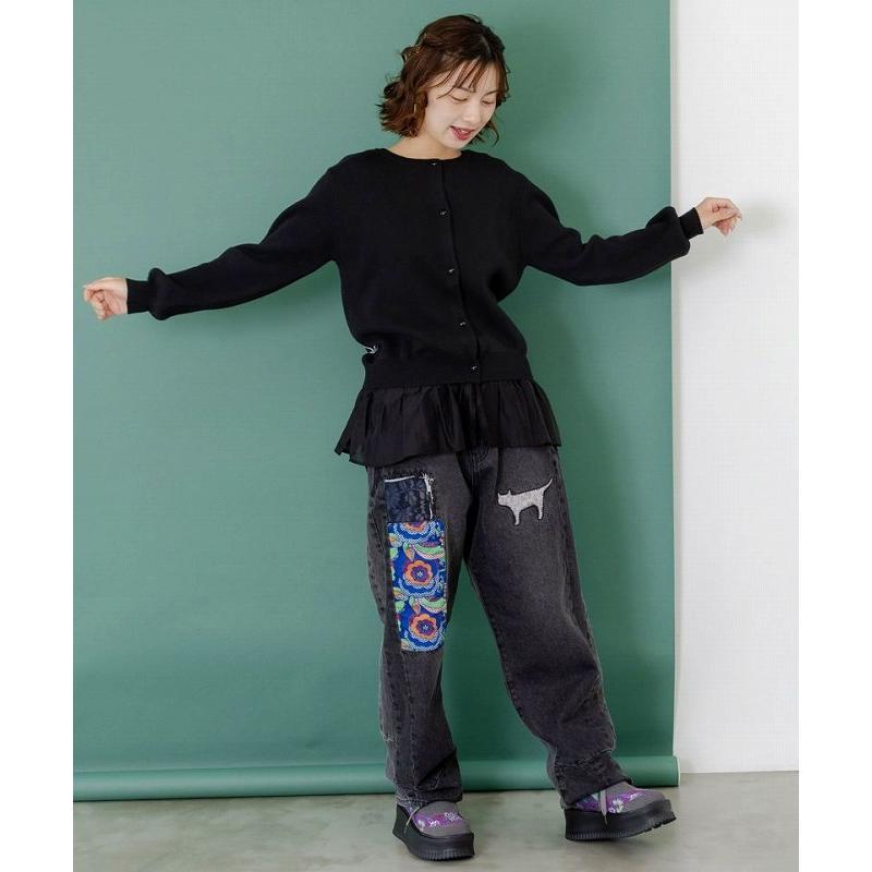 ScoLar スカラー バイカラーニット カットソー 猫 黒ネコ タオル ScoLar（スカラー） トップス SALE ScoLar 153680 ひょっこりネコ