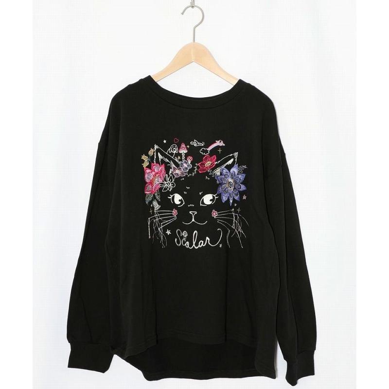 花ネコ ScoLar（スカラー） トップス 153699 花猫刺繍のミニ裏毛プルオーバー