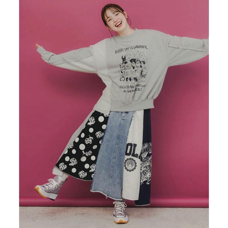 ☆スカラー　153717：スカラーリメイク風 異素材切替デニムスカート 153717：スカラーリメイク風 異素材切替デニムスカートの通販-ScoLar