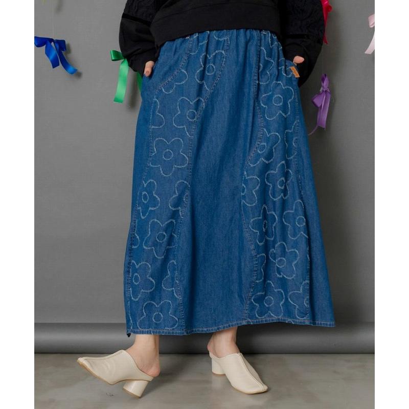 スカート SALE ScoLar スカラー 153753 花柄ジャガードor配色波模様デニムスカート ボトムス カジュアル レトロ 原宿系 個性的 ポイント | ScoLar