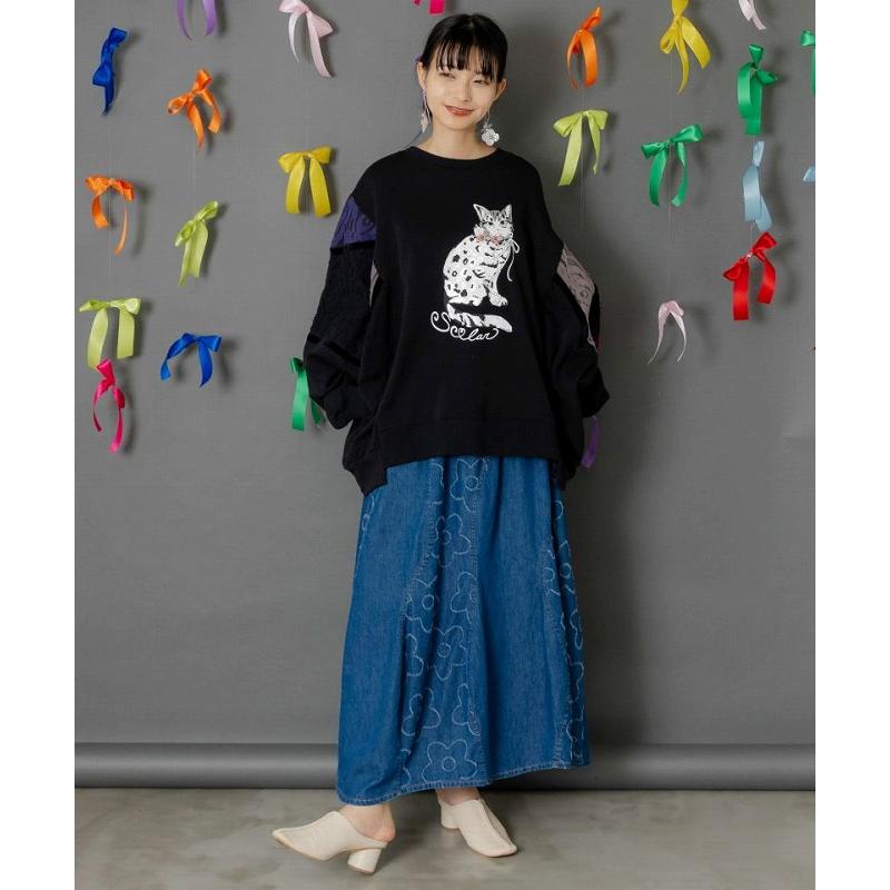 スカート SALE ScoLar スカラー 153753 花柄ジャガードor配色波模様デニムスカート ボトムス カジュアル レトロ 原宿系 個性的 ポイント | ScoLar | 03