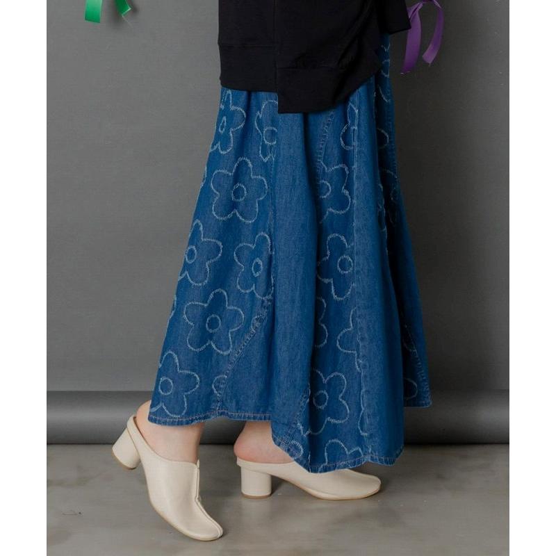 スカート SALE ScoLar スカラー 153753 花柄ジャガードor配色波模様デニムスカート ボトムス カジュアル レトロ 原宿系 個性的 ポイント | ScoLar | 04