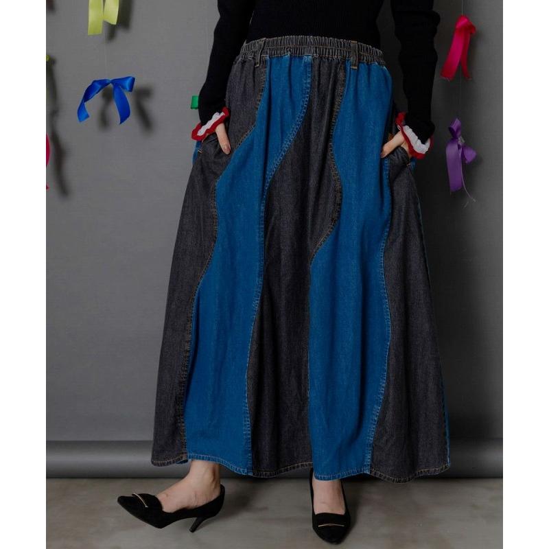 スカート SALE ScoLar スカラー 153753 花柄ジャガードor配色波模様デニムスカート ボトムス カジュアル レトロ 原宿系 個性的 ポイント | ScoLar | 05