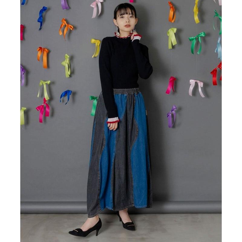 スカート SALE ScoLar スカラー 153753 花柄ジャガードor配色波模様デニムスカート ボトムス カジュアル レトロ 原宿系 個性的 ポイント | ScoLar | 06