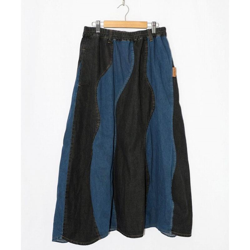 スカート SALE ScoLar スカラー 153753 花柄ジャガードor配色波模様デニムスカート ボトムス カジュアル レトロ 原宿系 個性的 ポイント | ScoLar | 01