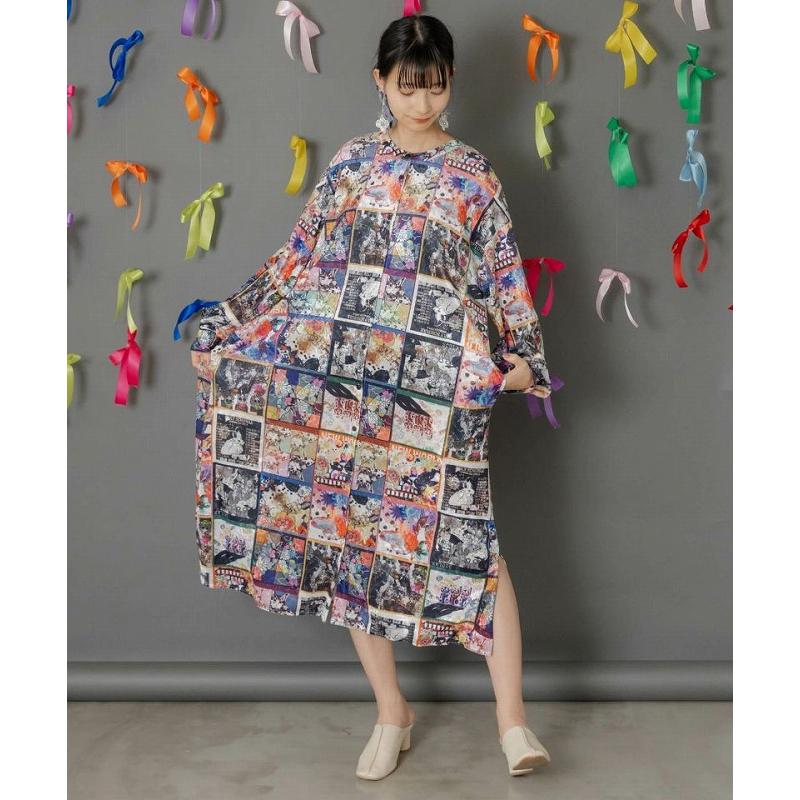 ワンピース 新作 ScoLar スカラー 153759 アニマル×蝶柄 前開きクラッシュベロアワンピース カジュアル ガーリー レトロ 原宿系 個性的 ポイント | ScoLar | 05