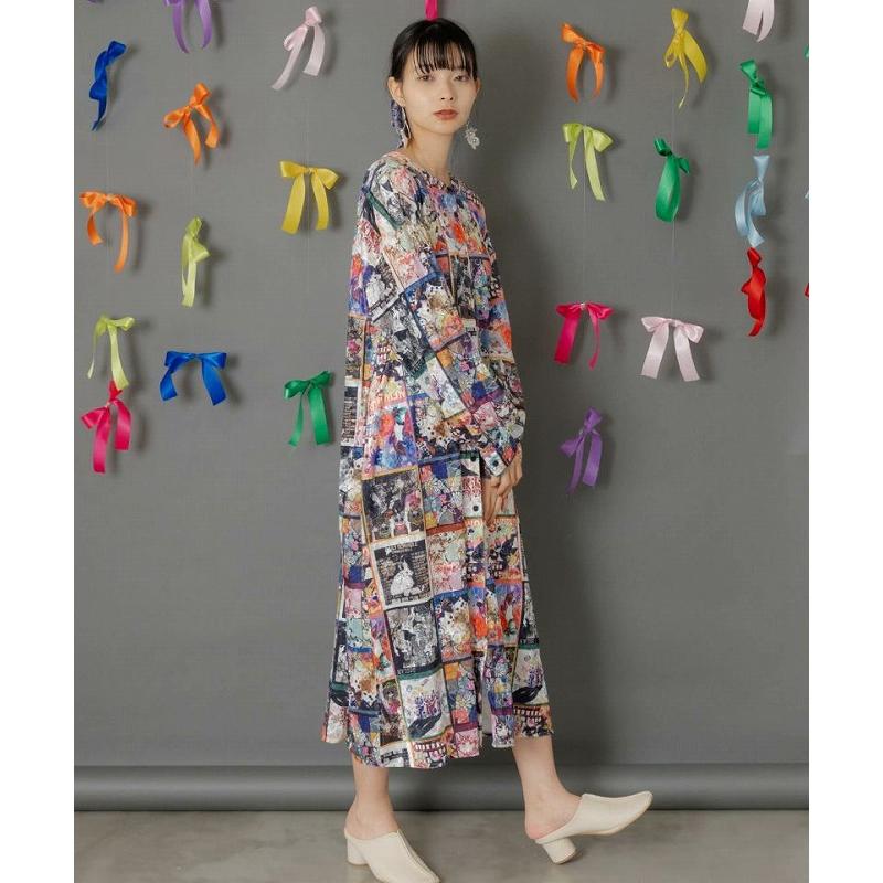 ワンピース 新作 ScoLar スカラー 153759 アニマル×蝶柄 前開きクラッシュベロアワンピース カジュアル ガーリー レトロ 原宿系 個性的 ポイント | ScoLar | 06