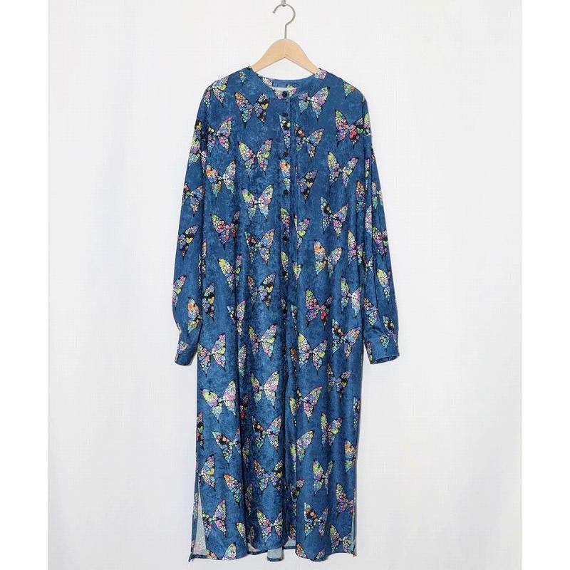 ワンピース 新作 ScoLar スカラー 153759 アニマル×蝶柄 前開きクラッシュベロアワンピース カジュアル ガーリー レトロ 原宿系 個性的 ポイント | ScoLar | 07