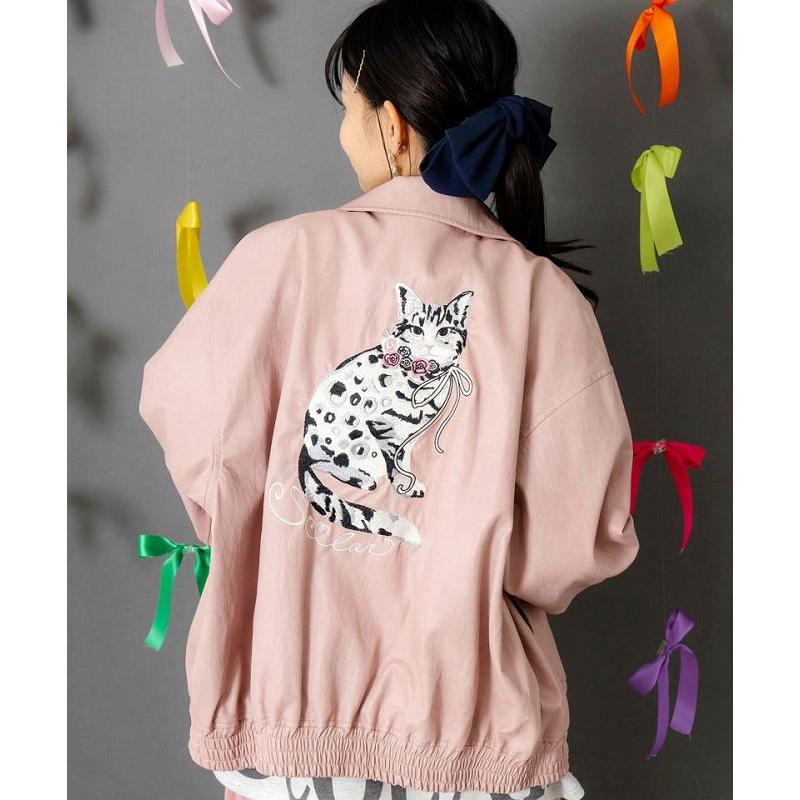 ScoLar 153771：ネコ刺繍フェイクレザー×裏地ブルゾン ScoLar（スカラー） ブルゾン 153771 ネコ刺繍フェイクレザー×裏地