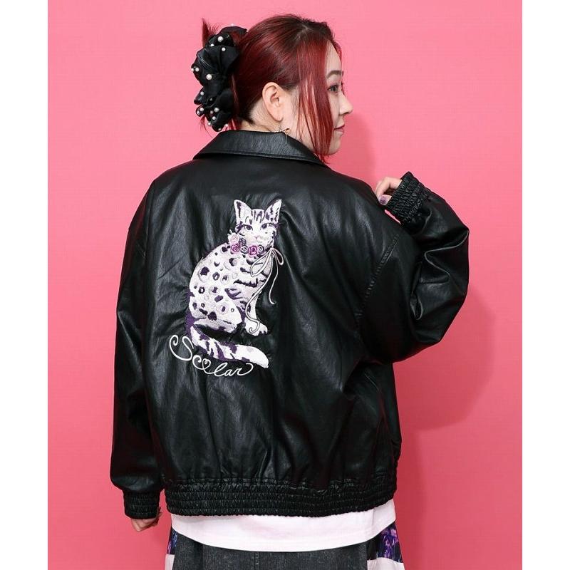 ScoLar（スカラー） ブルゾン 153771 ネコ刺繍フェイクレザー×裏地