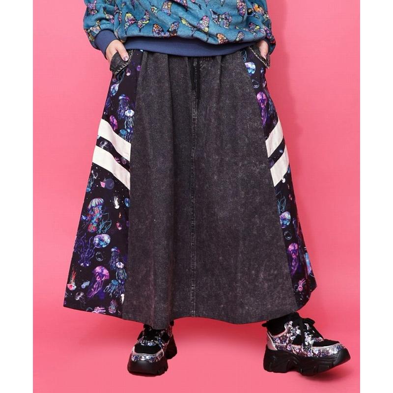 ScoLar 153775：クラゲ柄ナイロン×デニムスカート ScoLar（スカラー） スカート SALE ScoLar 153775 クラゲ柄ナイロン