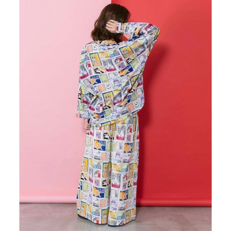 パンツ ScoLar スカラー 161606 わんorにゃんスタンプ柄 バイオ加工パンツ ボトムス カジュアル レトロ 犬 猫 原宿系 個性的 ポイント | ScoLar | 04