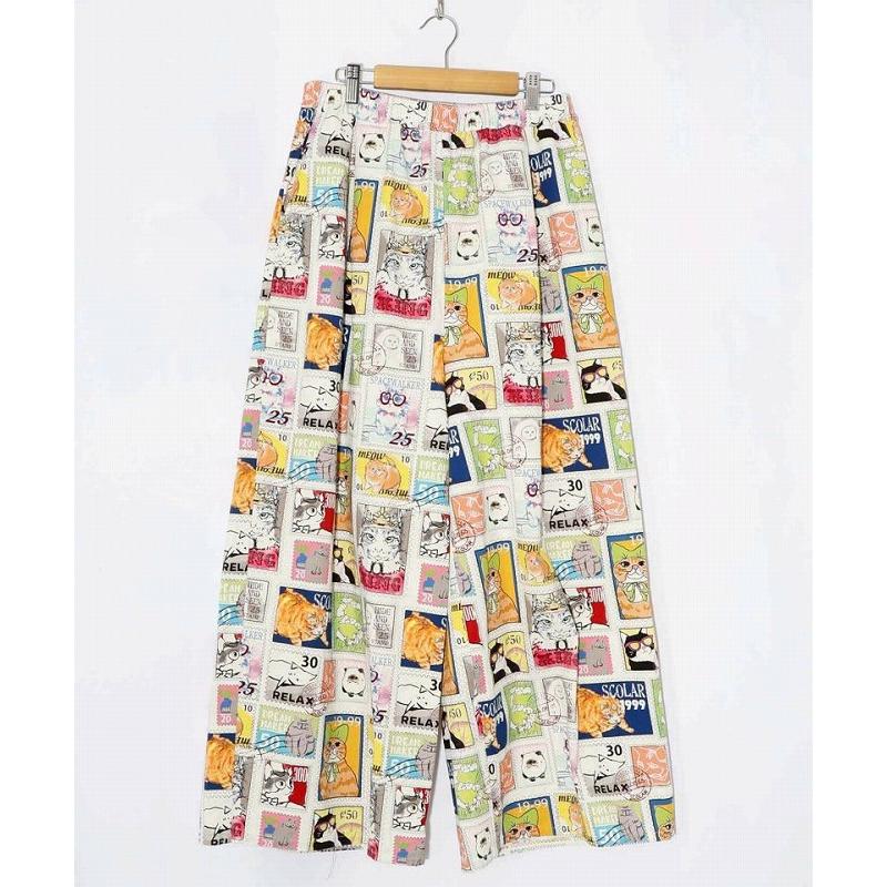 scolar スカラー　ガウチョパンツ　M ScoLar（スカラー） パンツ 新作 161606 わんorにゃんスタンプ柄