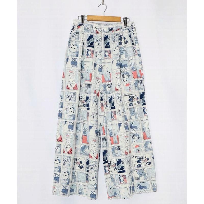 パンツ ScoLar スカラー 161606 わんorにゃんスタンプ柄 バイオ加工パンツ ボトムス カジュアル レトロ 犬 猫 原宿系 個性的 ポイント | ScoLar | 08