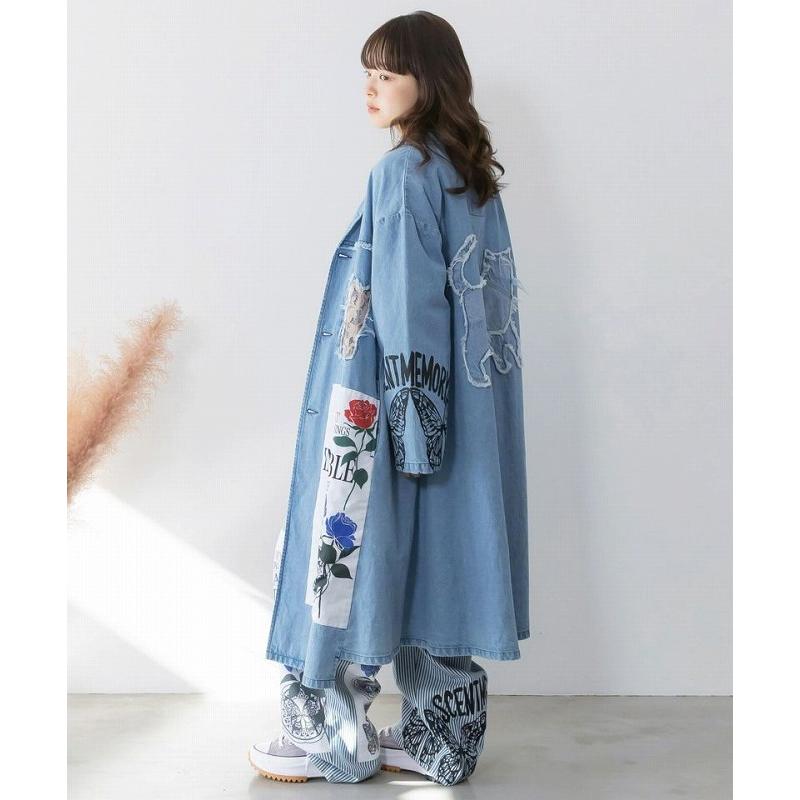 コート ScoLar スカラー 161608 アップリケ×刺繍デニムorツイルロングコート 羽織り アウター カジュアル ガーリー レトロ 原宿系 個性的 ポイント | ScoLar | 05